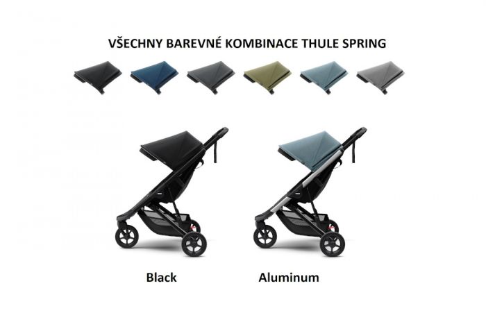 Náhled produktu - Kočárek Thule Spring Black / Teal Melange 2022 + madlo + pláštěnka