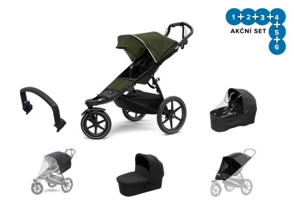 Náhled produktu - Thule Urban Glide 2 Black / Cypress Green 2021 + pláštěnka + ochranná síť + madlo + korbička + pláštěnka na korbičku