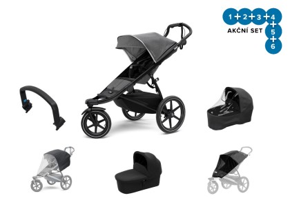 Náhled produktu - Thule Urban Glide 2 Grey Melange / Black 2021 + pláštěnka + síť + madlo + korbička + pláštěnka korby