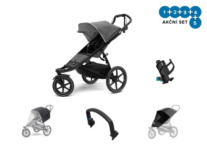 Náhled produktu - Thule Urban Glide 2 Grey Melange / Black 2021 + pláštěnka + madlo + ochranná síť + držák na pití