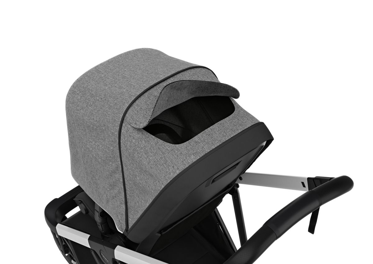 Náhled produktu - Kočárek Thule Shine Grey Melange on Aluminum  + korbička + ochrana proti slunci/dešti Thule
