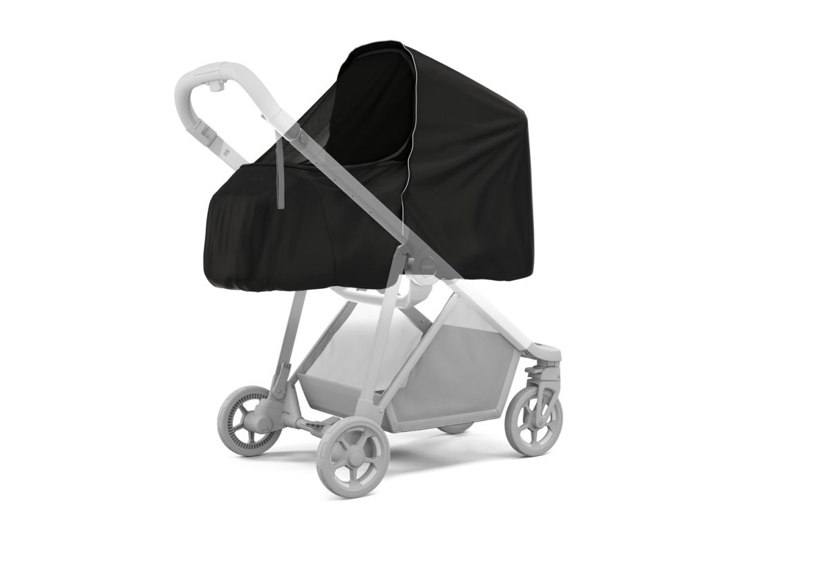 Náhled produktu - Kočárek Thule Shine Grey Melange on Aluminum  + korbička + ochrana proti slunci/dešti Thule