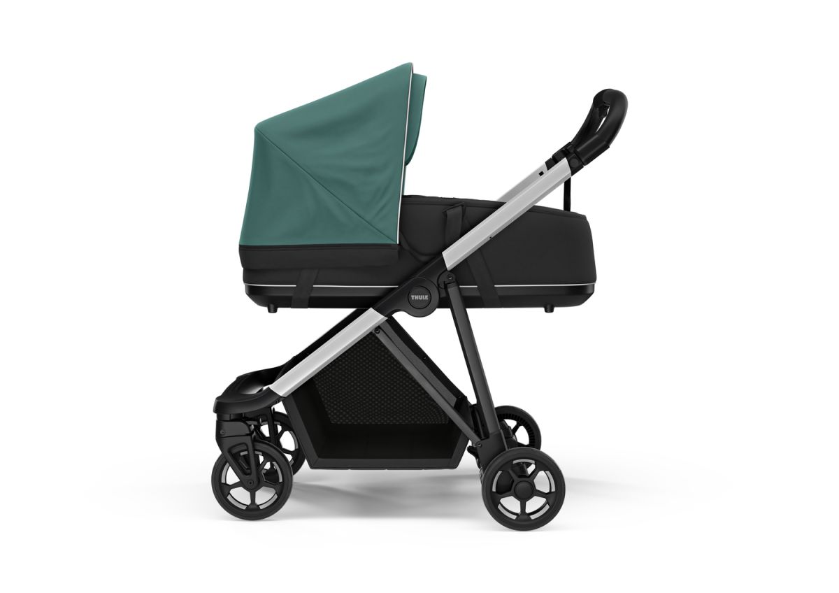 Náhled produktu - Kočárek Thule Shine Mallard Green on Aluminum  + korbička + ochrana proti slunci/dešti Thule