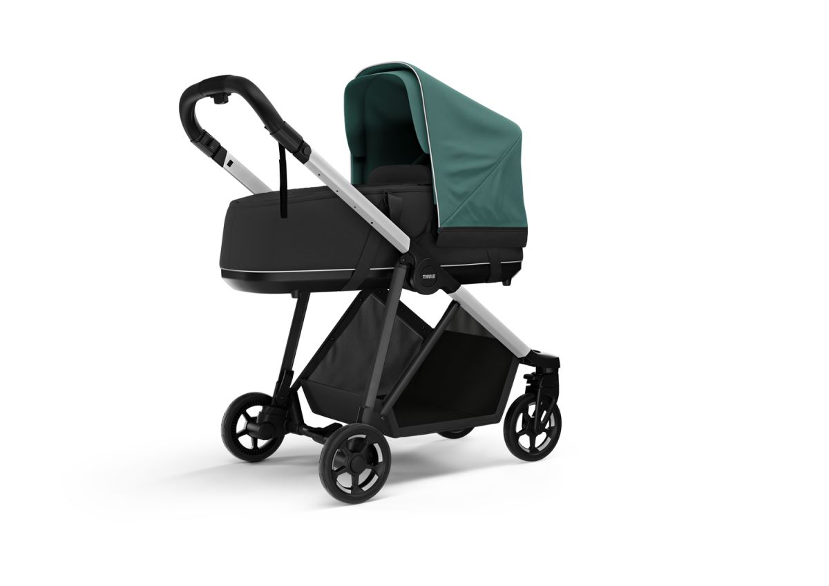 Náhled produktu - Kočárek Thule Shine Mallard Green on Aluminum  + korbička + ochrana proti slunci/dešti Thule