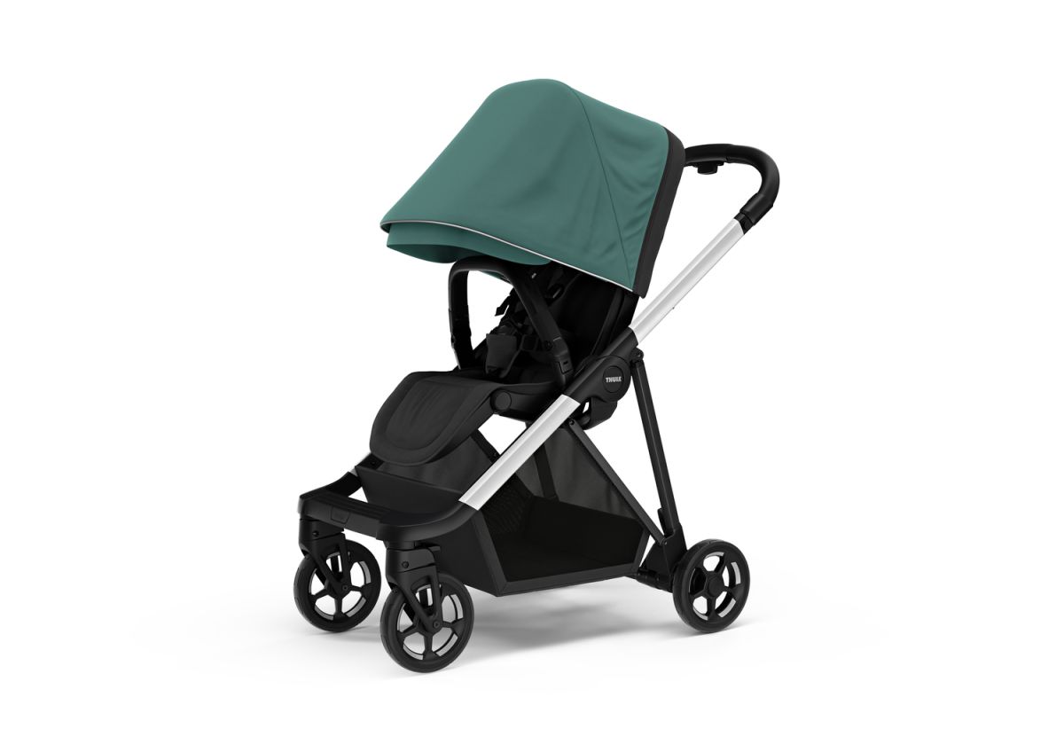 Náhled produktu - Kočárek Thule Shine Mallard Green on Aluminum  + korbička + ochrana proti slunci/dešti Thule