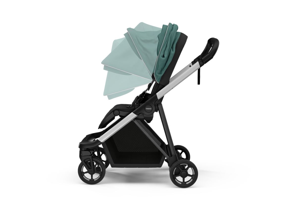 Náhled produktu - Kočárek Thule Shine Mallard Green on Aluminum  + korbička + ochrana proti slunci/dešti Thule