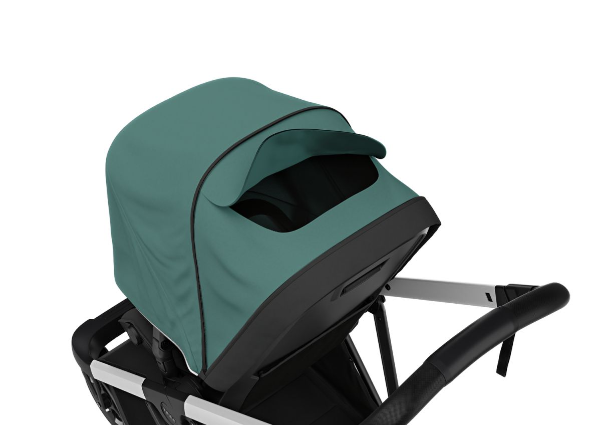 Náhled produktu - Kočárek Thule Shine Mallard Green on Aluminum  + korbička + ochrana proti slunci/dešti Thule