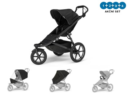 Thule Urban Glide 3 Black + pláštěnka + moskytiéra + madlo + DOPRAVA ZDARMA