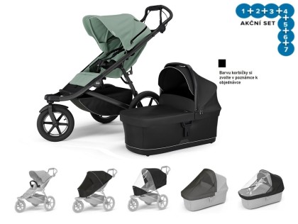 Thule Urban Glide 3 M. Green + korba + pláštěnka + moskytiéra + madlo + plášt. korba + moskyt. korba + DOPRAVA ZDARMA