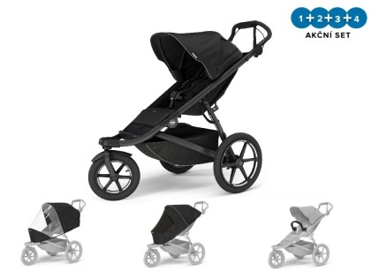 Thule Urban Glide 3 Black - Magnetic Buckle  + pláštěnka + moskytiéra + madlo + DOPRAVA ZDARMA