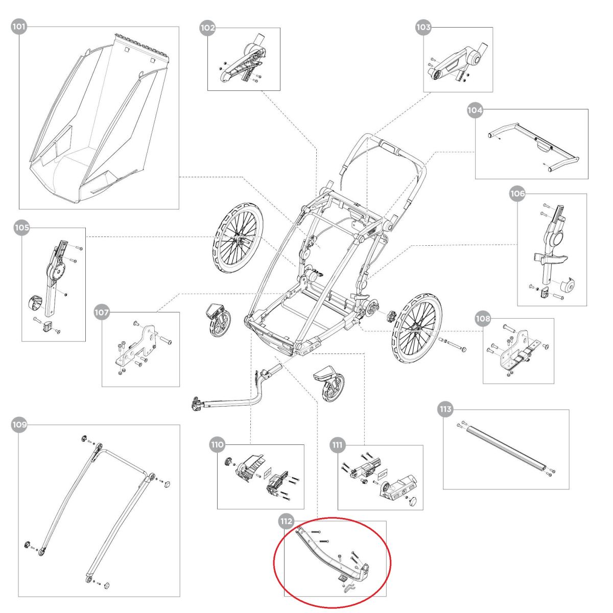 Náhled produktu - Footwell assembly - single - black - Thule Chariot Sport 2