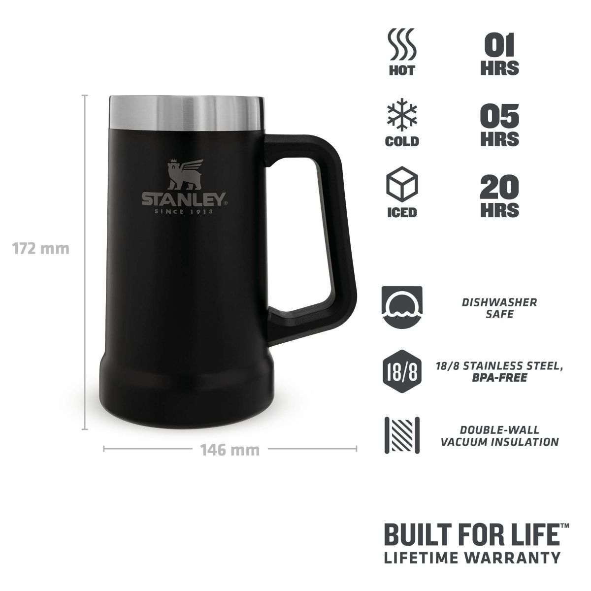 Náhled produktu - STANLEY Korbel na pivo The Big Grip Beer Stein 700 ml/24oz Matte Black Pebble