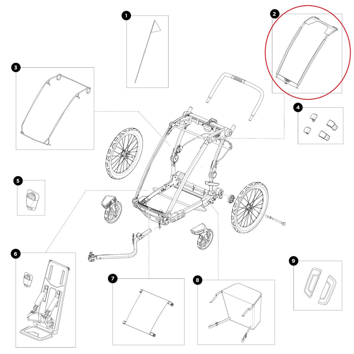 Náhled produktu - Thule Chariot 2 - Mesh cover - single - dark slate 55179