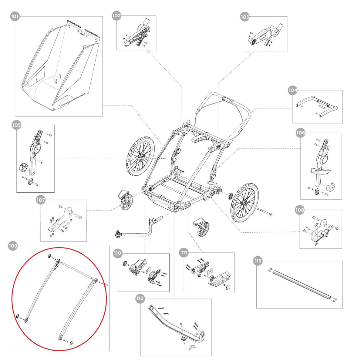 Náhled produktu - Thule Chariot Sport 2 - Double- Frame front upper - Black 55241