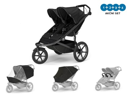 Thule Urban Glide 3 Double Black MB + pláštěnka + moskytiéra + 2x madlo NEW + DOPRAVA ZDARMA