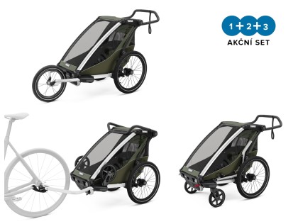 Thule Chariot Lite SINGLE Vintage Green + bike set + kočárkový set + běžecký set + DOPRAVA ZDARMA
