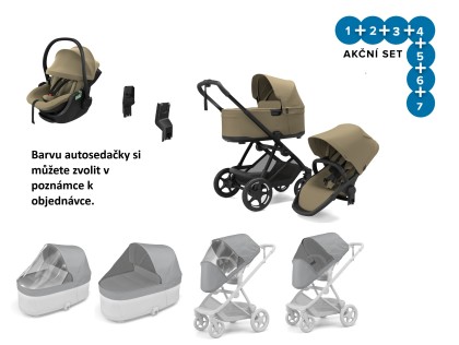 Thule Charm 2 in 1 Faded Khaki + pláštěnky + ochranné sítě + Autosedačka Thule Maple + adaptéry + DOPRAVA ZDARMA